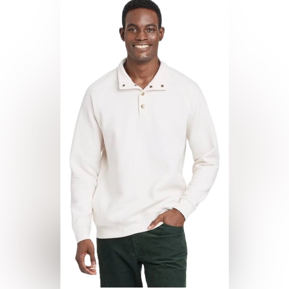 Goodfellow & Co™ Men's Quilted Snap Pullover Sweatshirt -Ivory NWT